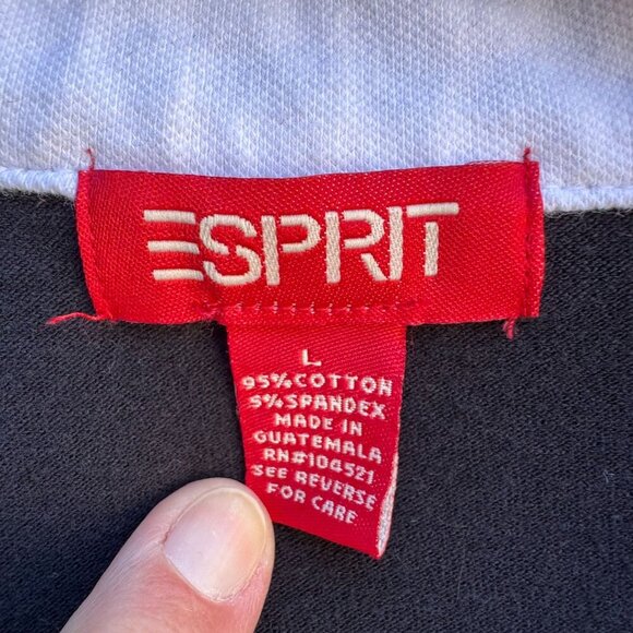 Esprit Vintage 80s 90s Black White Collar Retro Chic Preppy Crop Polo Shirt L - Picture 2 of 8